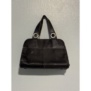 Emilie M. Black Simulated Leather Shoulder Bag Medium With Brown Lining MINT
